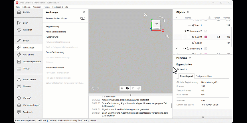 Frame Rate Artec reduzieren Scanner2GO.gif